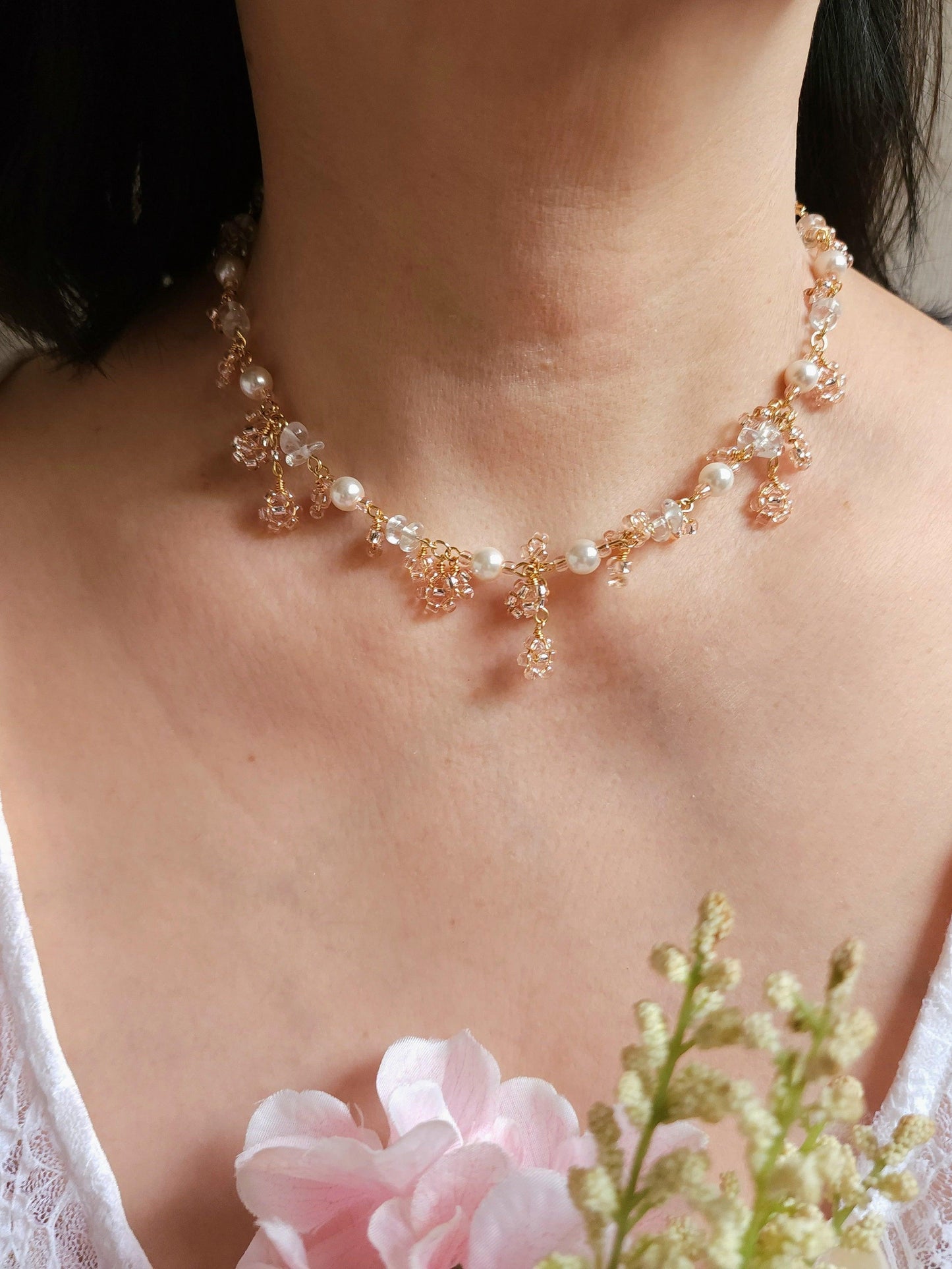 Fairy Pink Blossoms Necklace - By Cocoyu