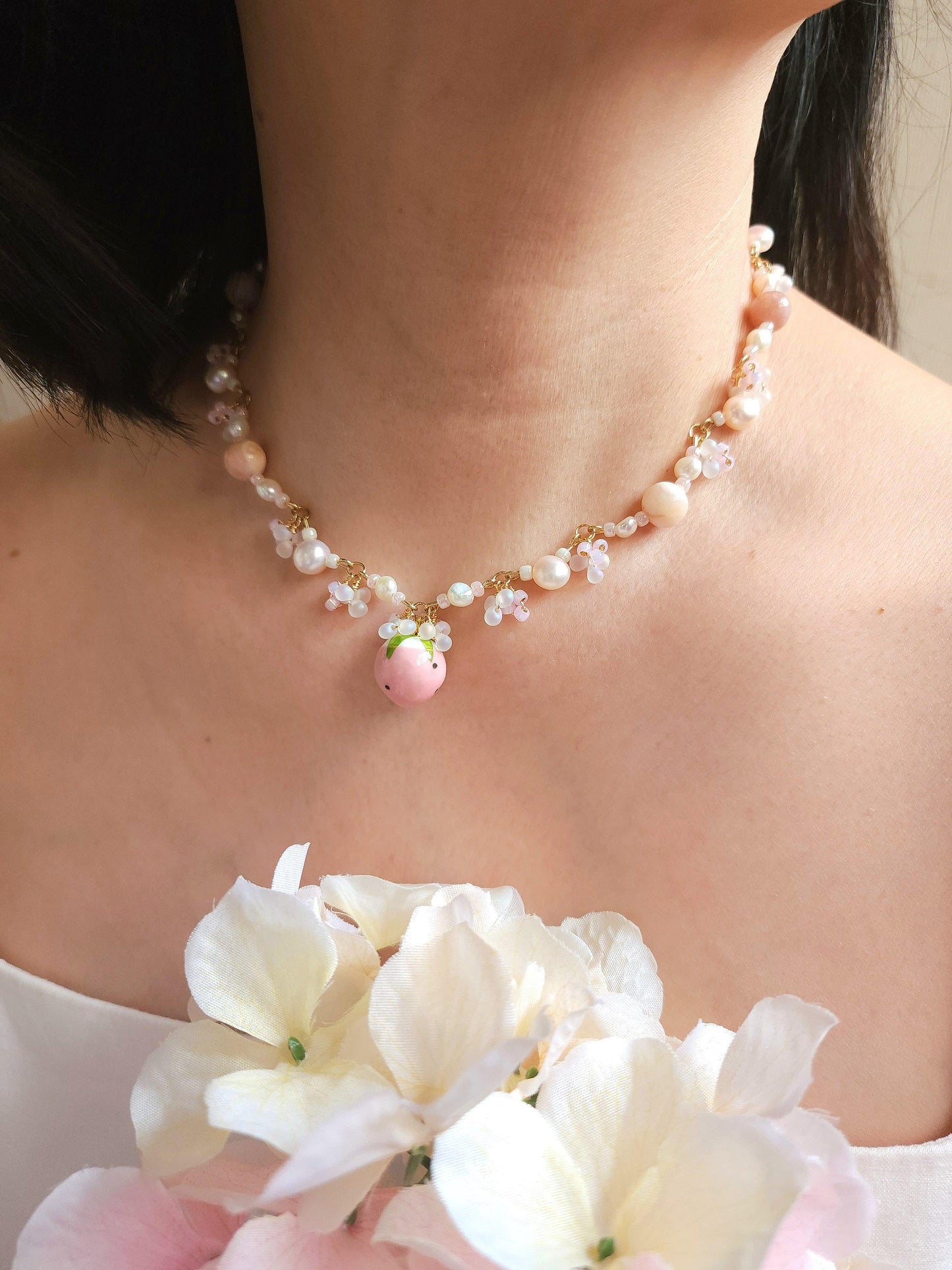 Strawberry Milk Tea Necklace - By Cocoyu