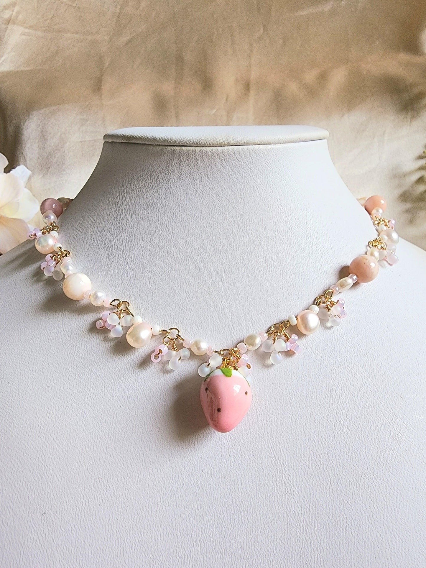 Strawberry Milk Tea Necklace - By Cocoyu