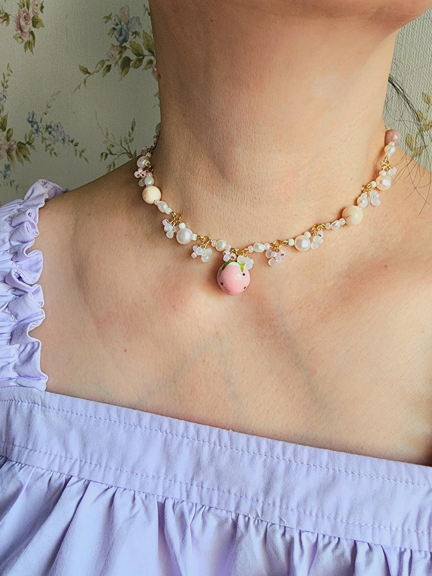 Strawberry Milk Tea Necklace - By Cocoyu
