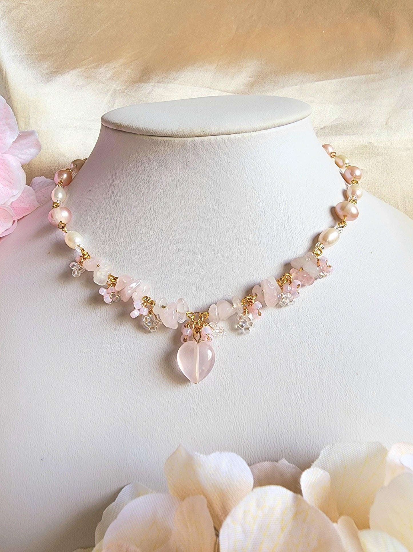 Sweetheart Rose Quartz Necklace - By Cocoyu