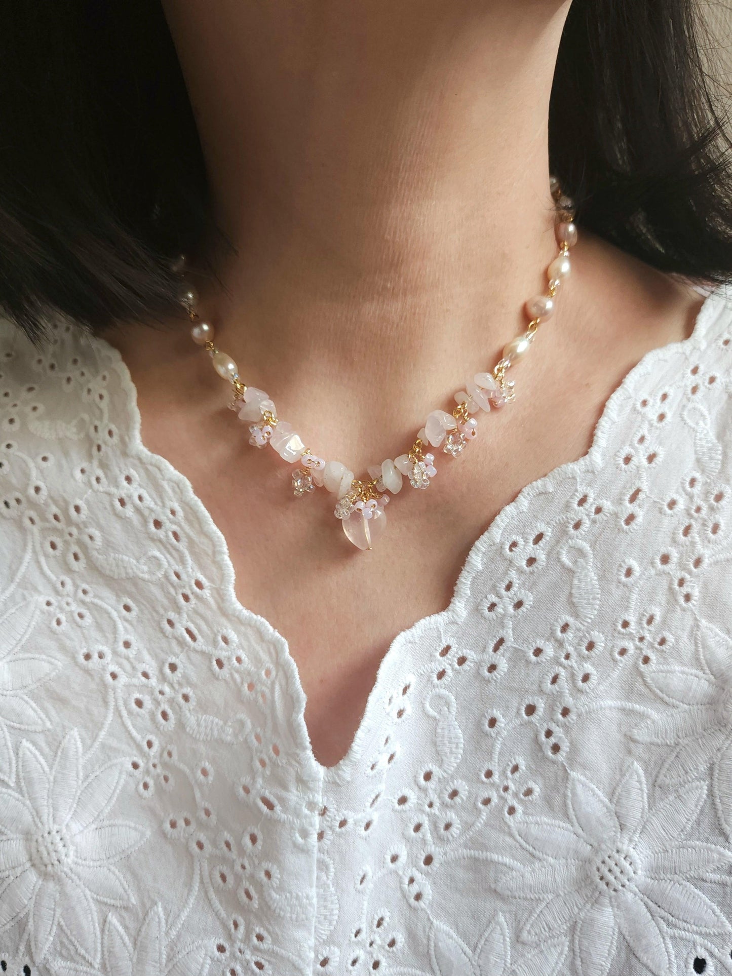 Sweetheart Rose Quartz Necklace - By Cocoyu