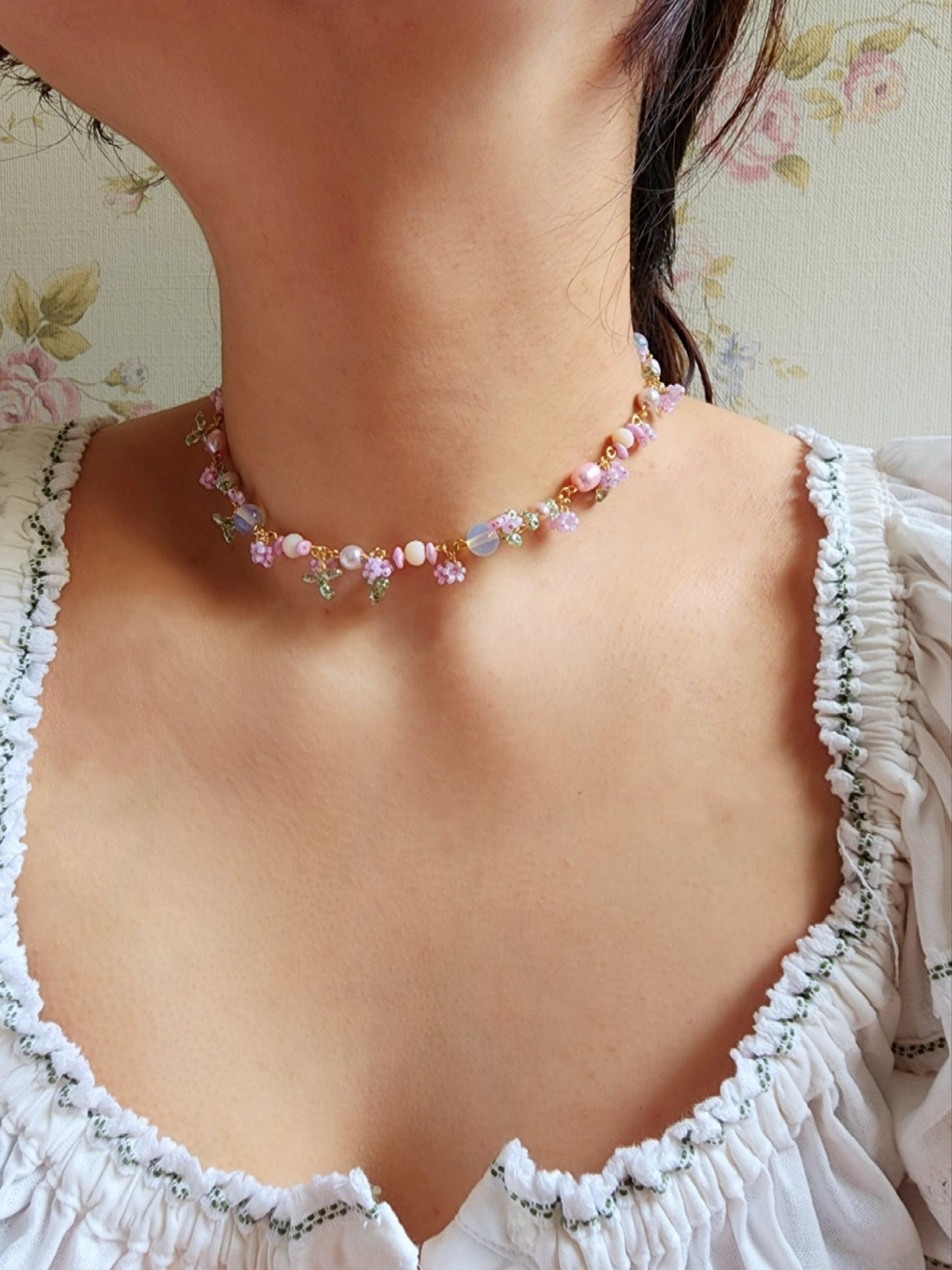 Pink Pearlescent Choker - By Cocoyu