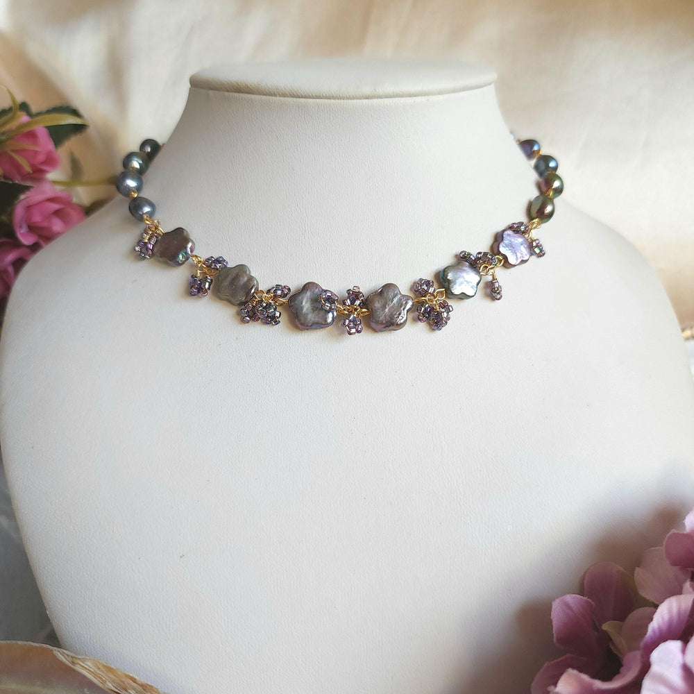 
                  
                    Black Flower Pearl Choker - By Cocoyu
                  
                