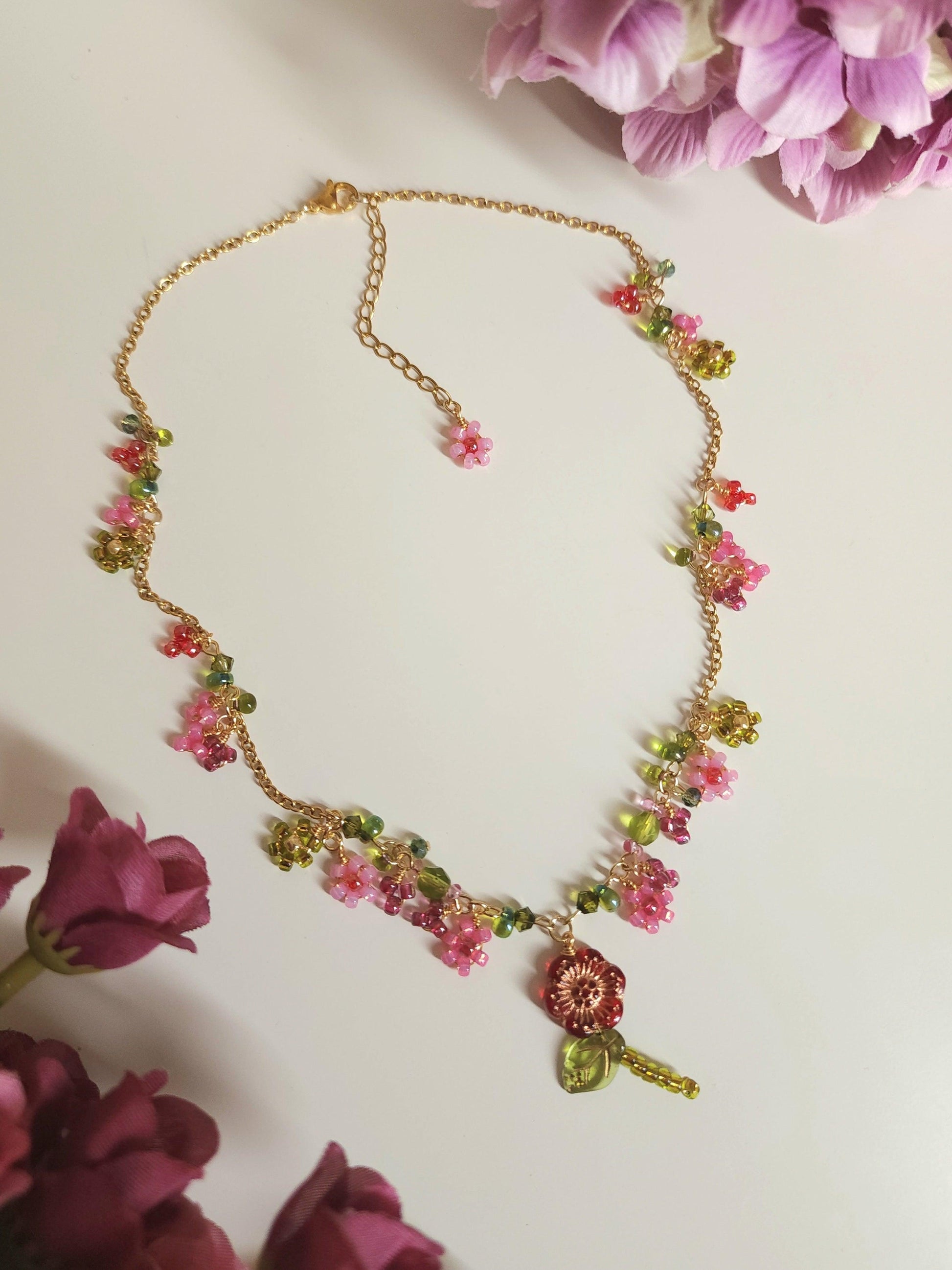 Crimson Dahlia Necklace - By Cocoyu
