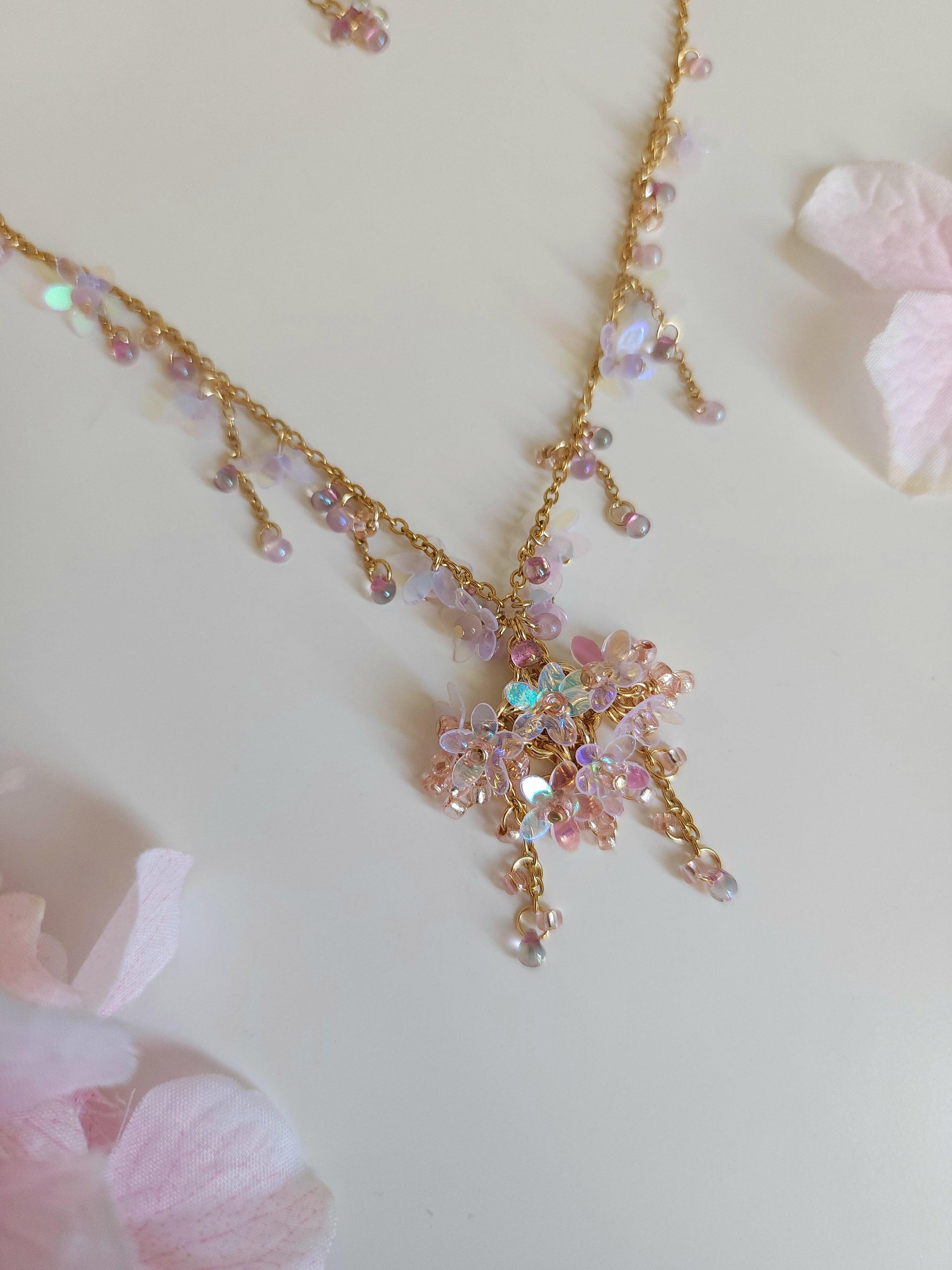 Fairy's Iridescent Flowers Necklace - By Cocoyu