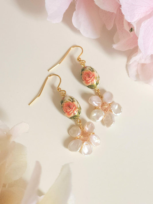 Lady Rose Pearl Flower Earrings - By Cocoyu