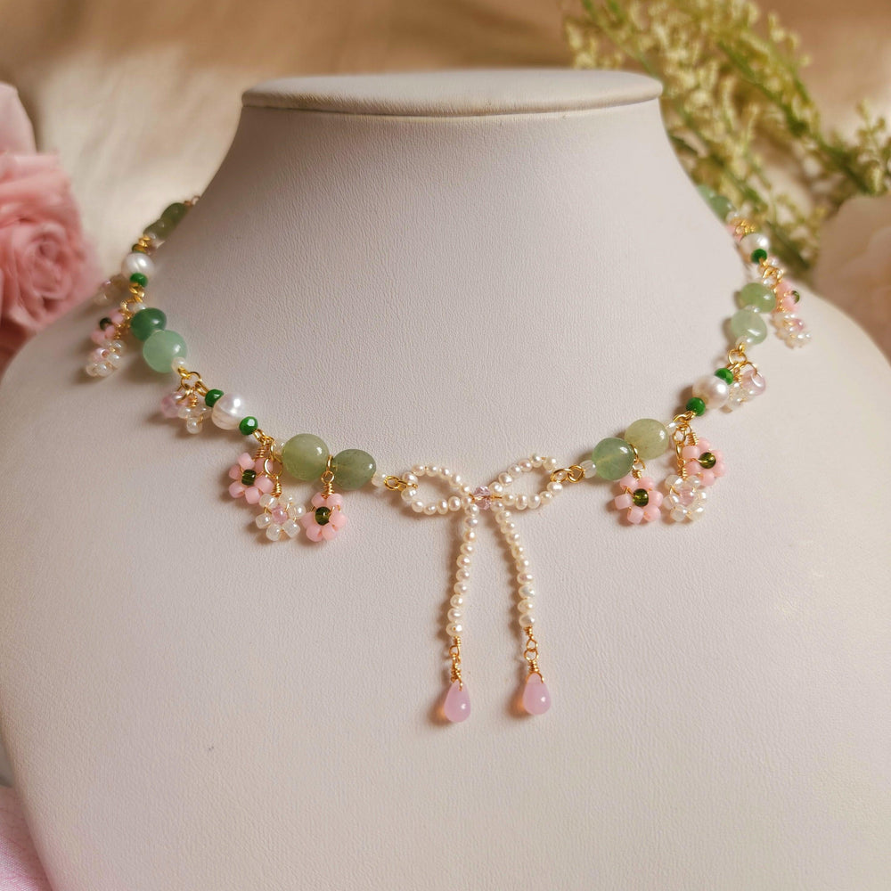 
                  
                    'Let's go flower viewing!' Pearl Ribbon and Blossoms Necklace - By Cocoyu
                  
                