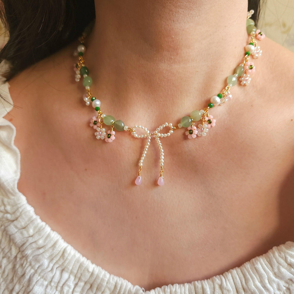 
                  
                    'Let's go flower viewing!' Pearl Ribbon and Blossoms Necklace - By Cocoyu
                  
                