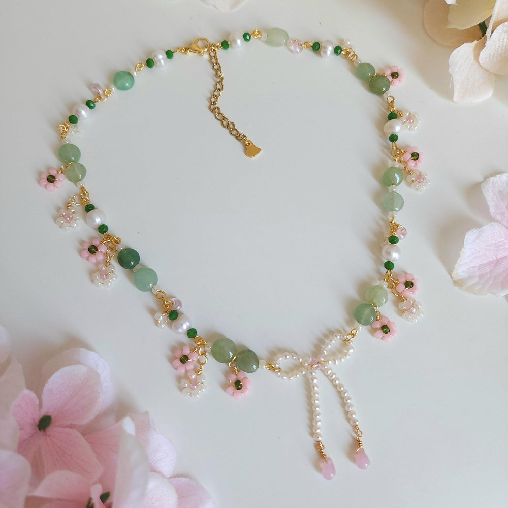 
                  
                    'Let's go flower viewing!' Pearl Ribbon and Blossoms Necklace - By Cocoyu
                  
                