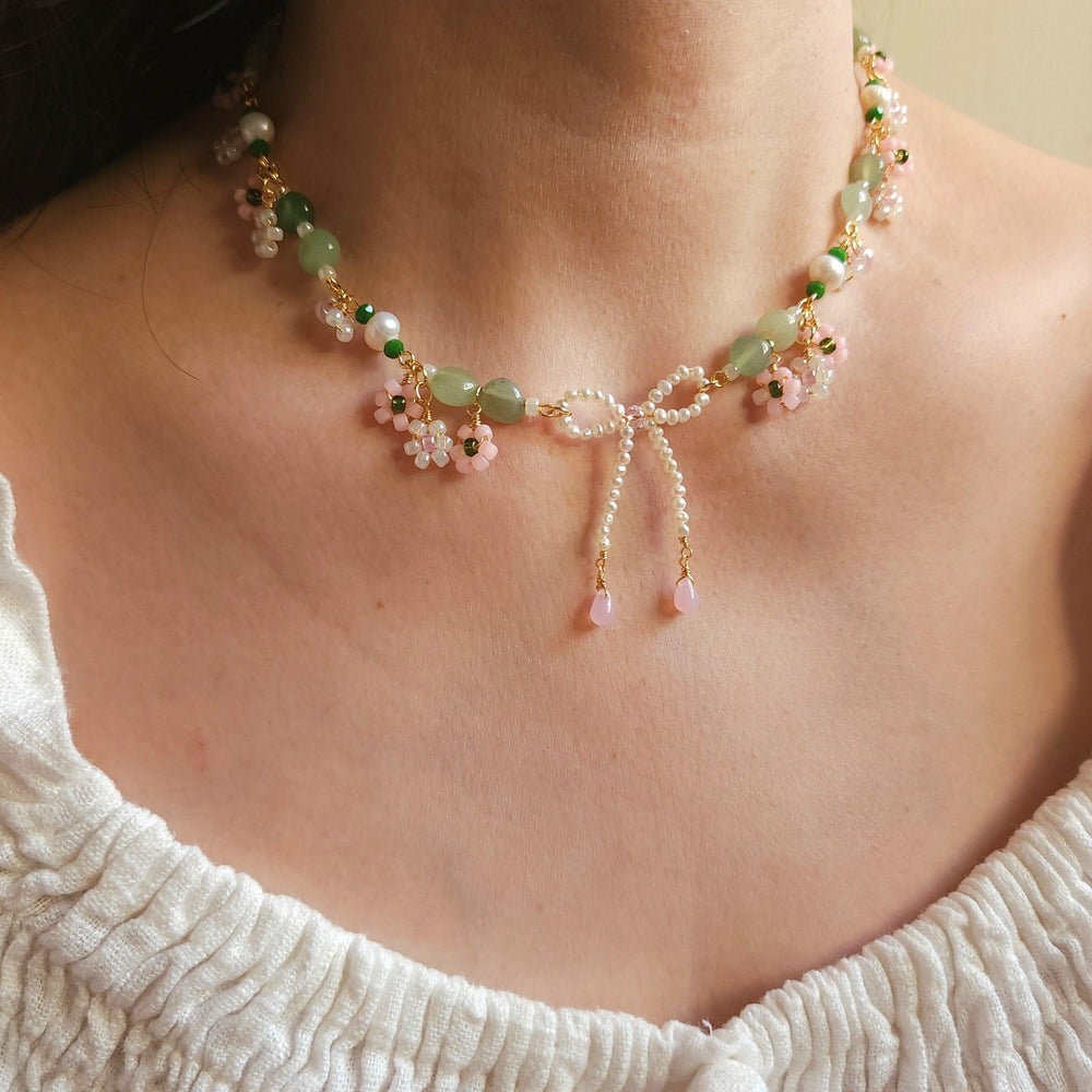 
                  
                    'Let's go flower viewing!' Pearl Ribbon and Blossoms Necklace - By Cocoyu
                  
                