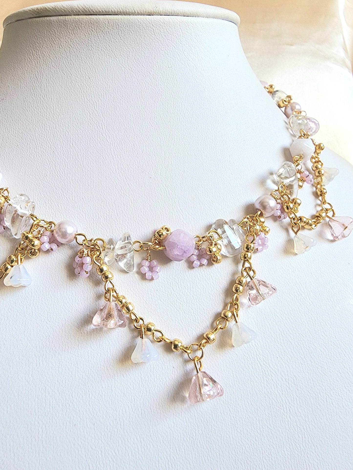 Lilac Blossoms Fairy Gold Necklace - By Cocoyu