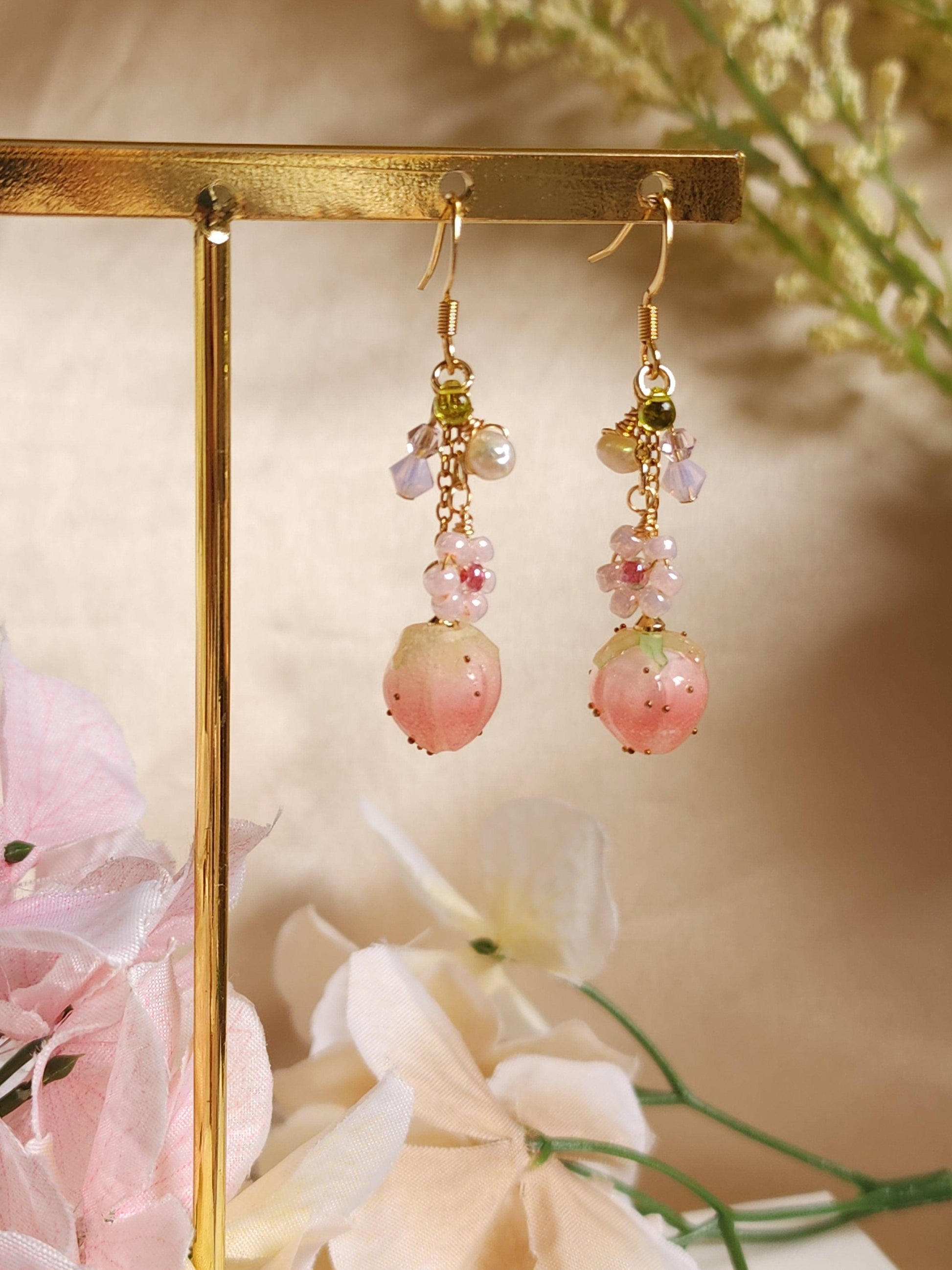 Lucky Peach Flower Earrings - By Cocoyu