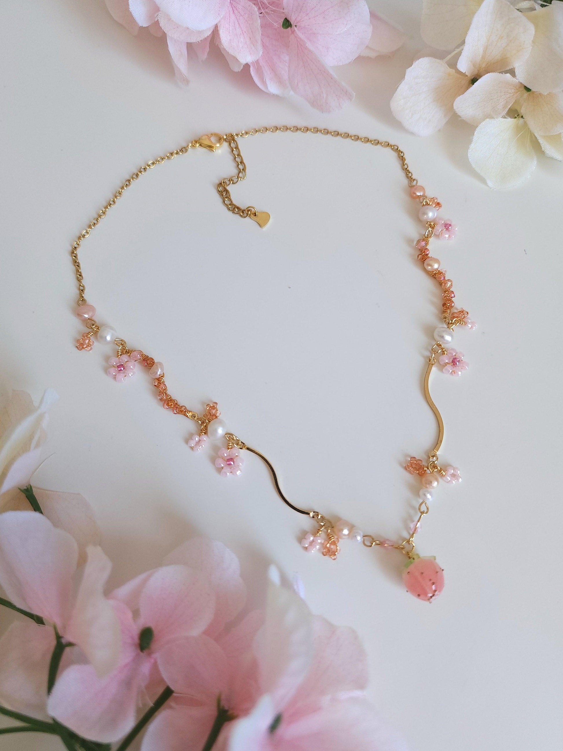 Lucky Peach Flower Necklace - By Cocoyu