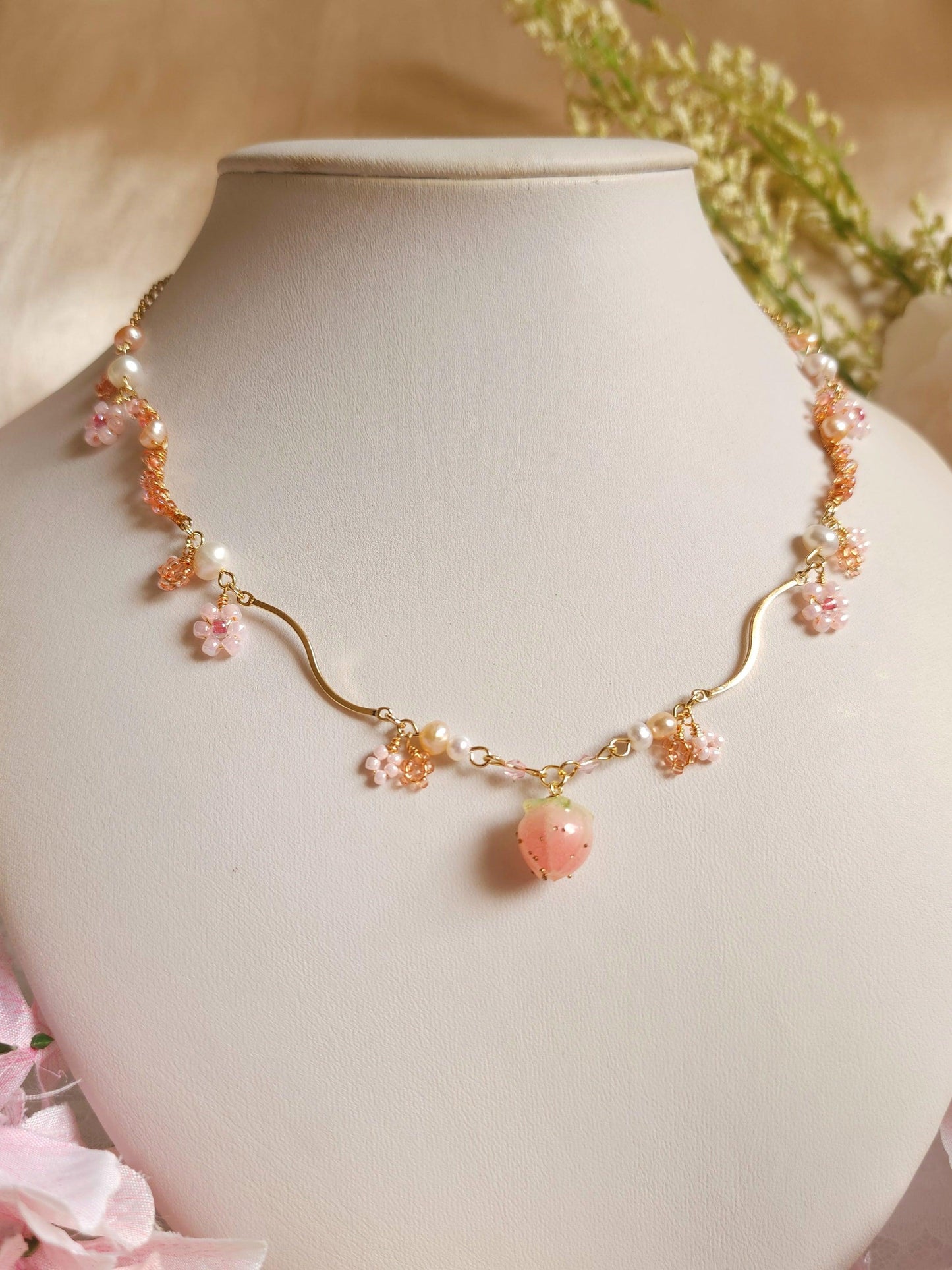 Lucky Peach Flower Necklace - By Cocoyu