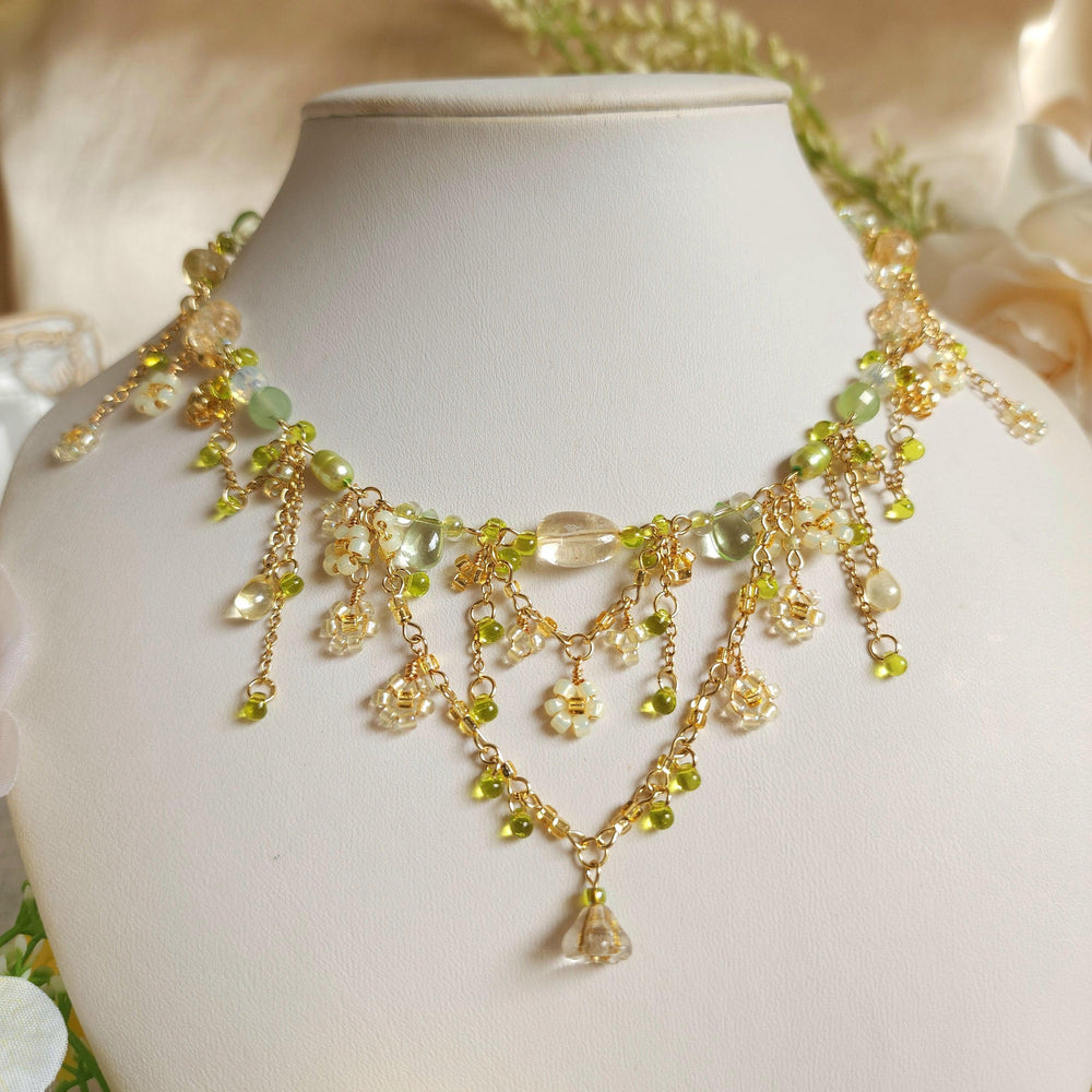 
                  
                    'Nanohana at Sunrise' Gold and Green Floral Necklace - By Cocoyu
                  
                