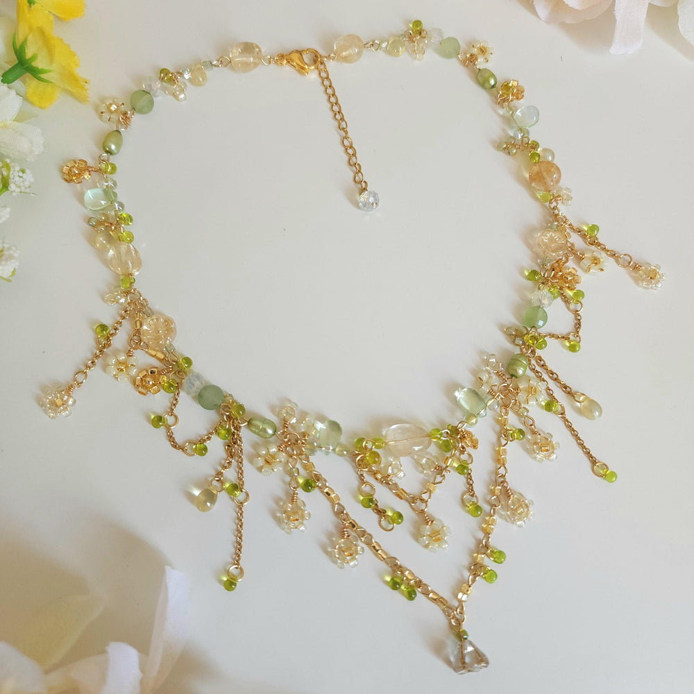 
                  
                    'Nanohana at Sunrise' Gold and Green Floral Necklace - By Cocoyu
                  
                