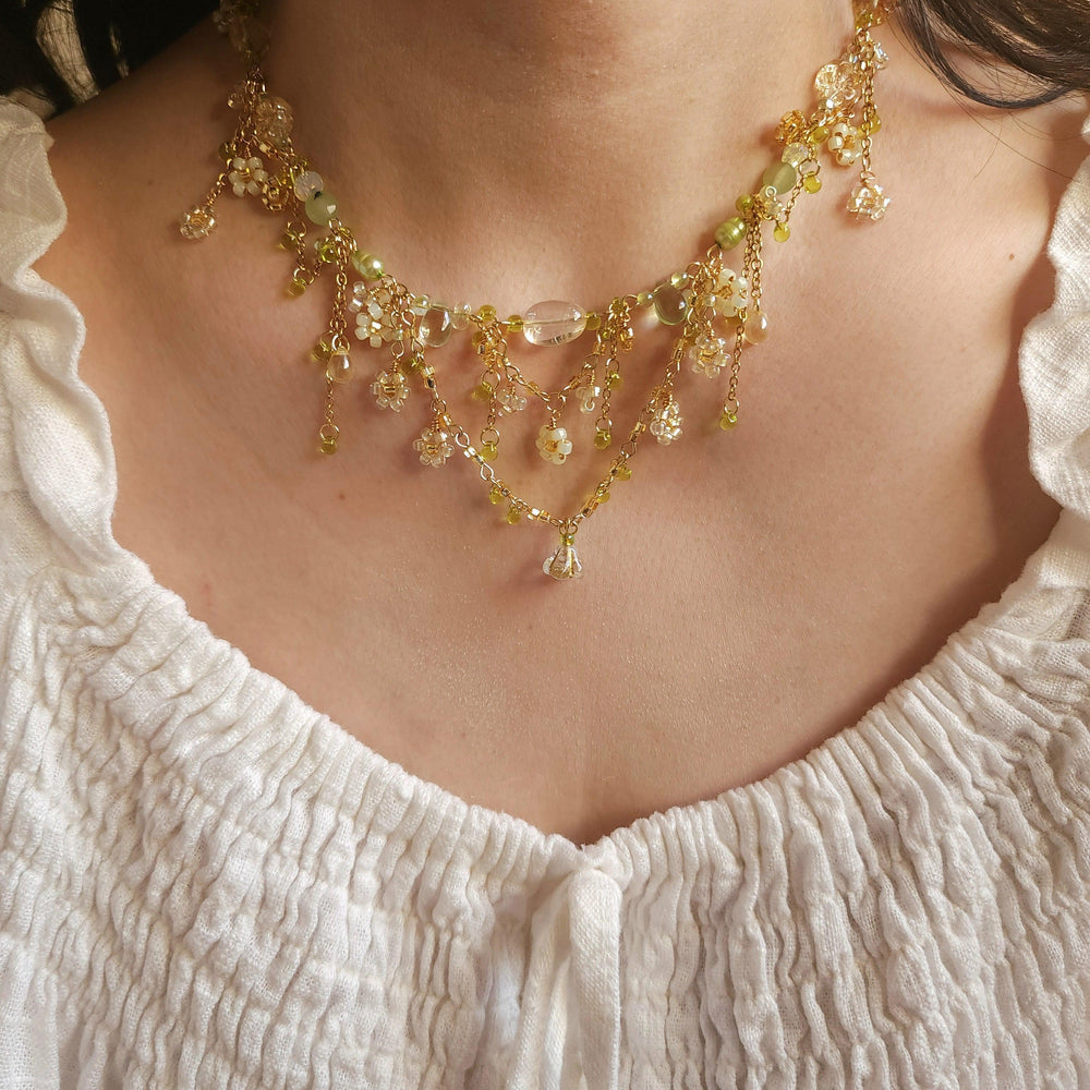 
                  
                    'Nanohana at Sunrise' Gold and Green Floral Necklace - By Cocoyu
                  
                