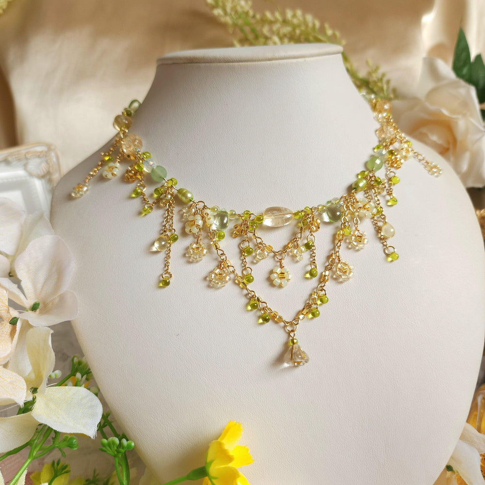 
                  
                    'Nanohana at Sunrise' Gold and Green Floral Necklace - By Cocoyu
                  
                