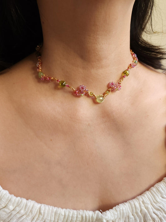 Peridot and Berry Wire Wrapped Choker - By Cocoyu