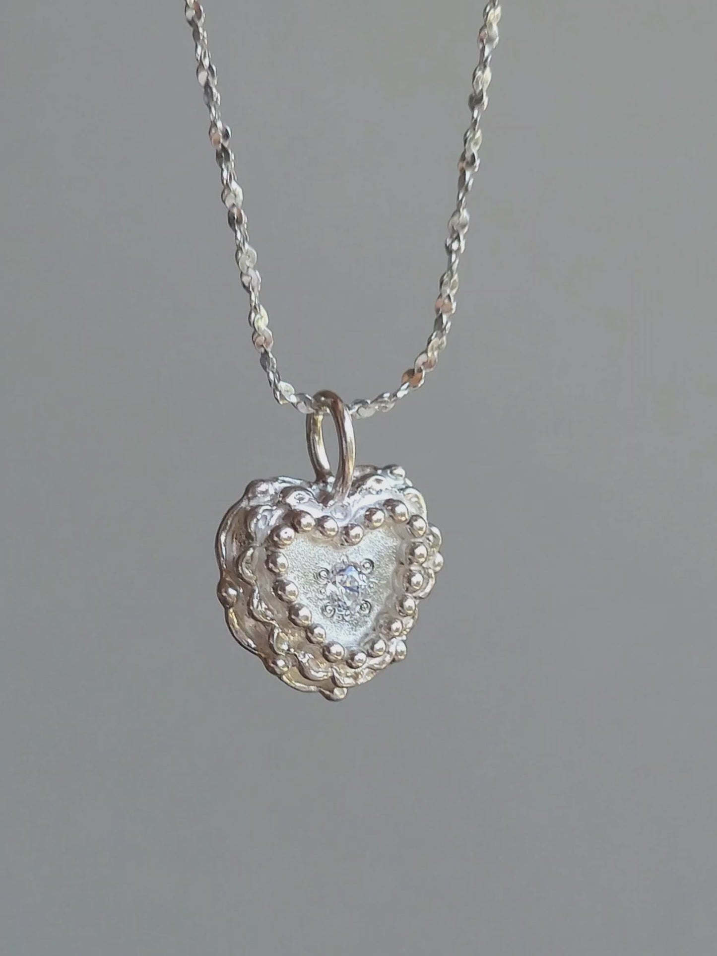 Rosette Gem Heart Charm Necklace
