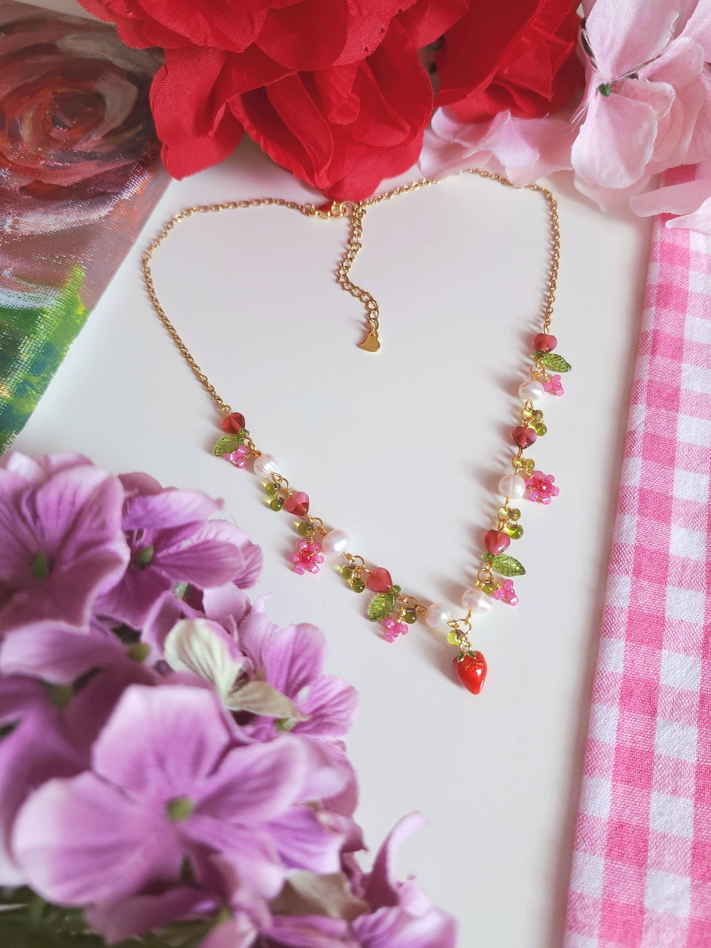 Strawberry Cream Shortcake Necklace