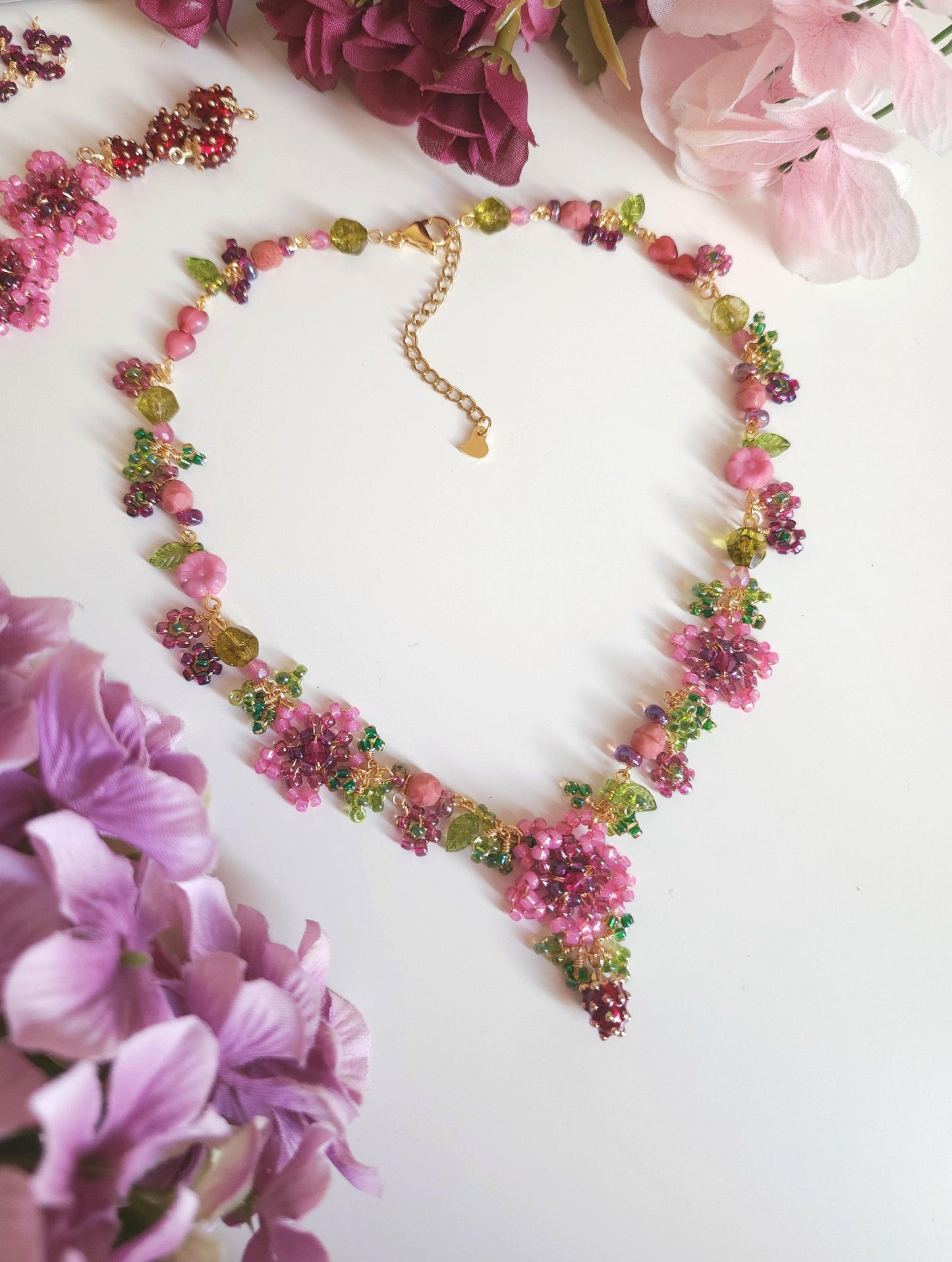 Forbidden Fruit Beaded Floral Necklace