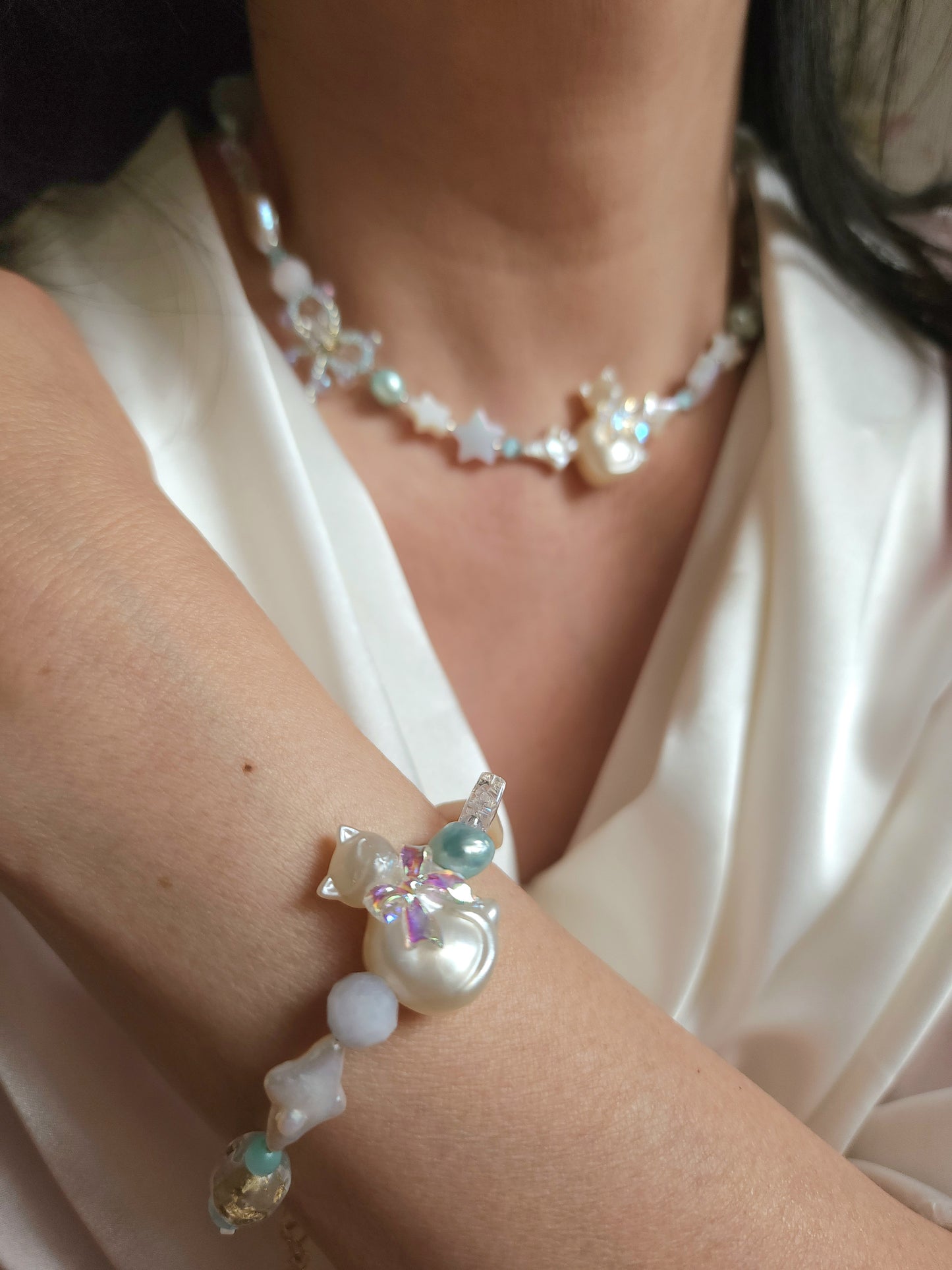 Stardust Pearl Kitty Bracelet