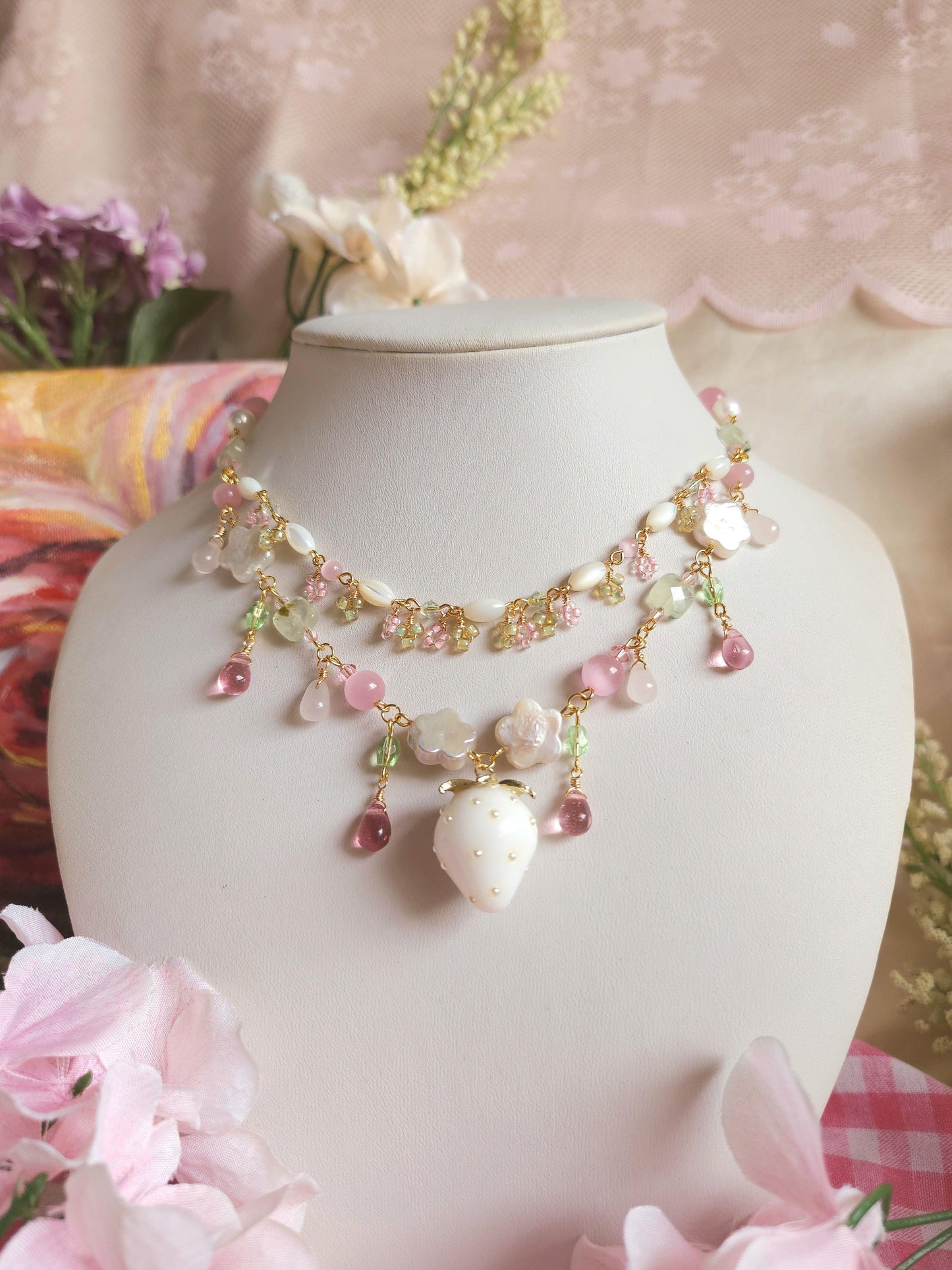 White Strawberry Romance Necklace