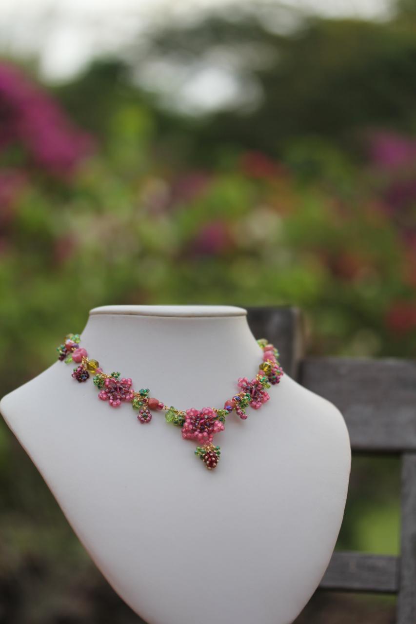 Forbidden Fruit Beaded Floral Necklace