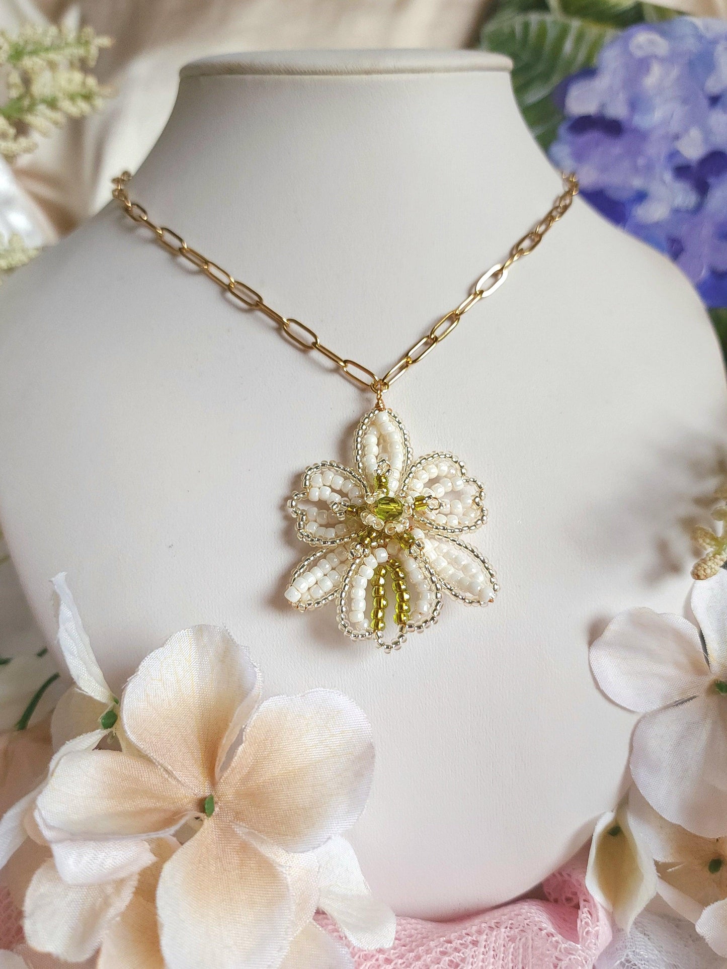 White Orchid Chain Necklace