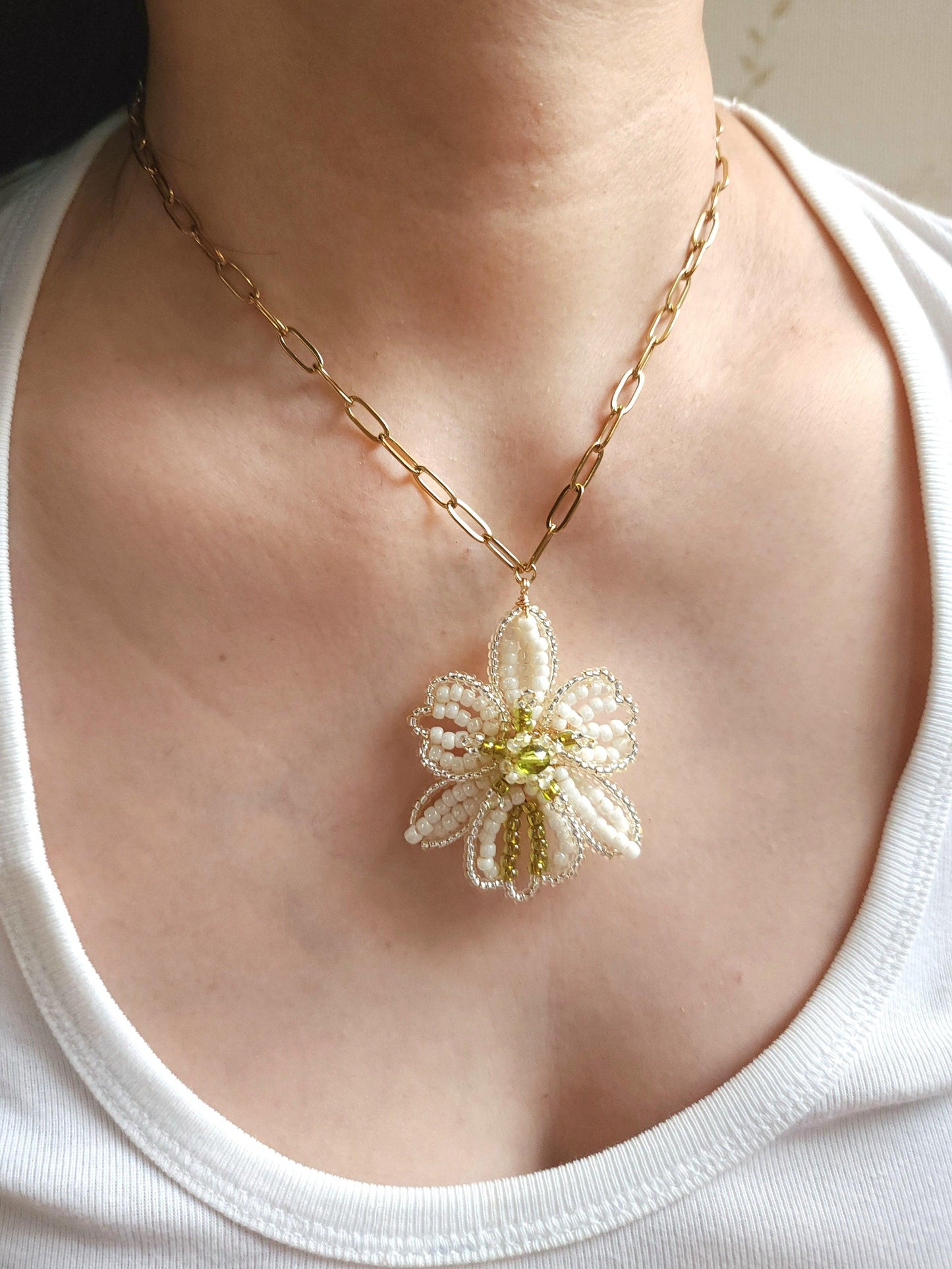 White Orchid Chain Necklace