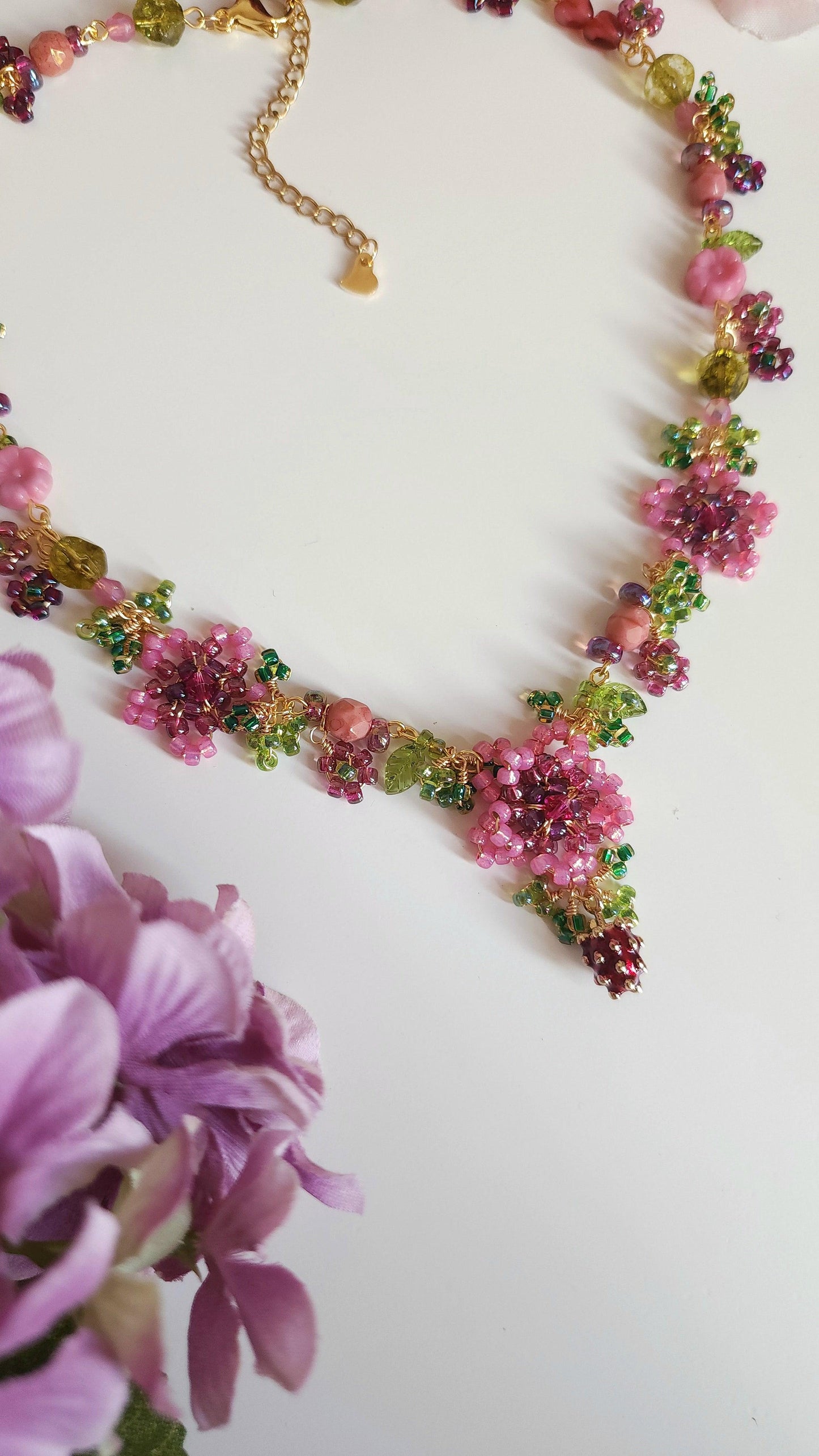 Forbidden Fruit Beaded Floral Necklace