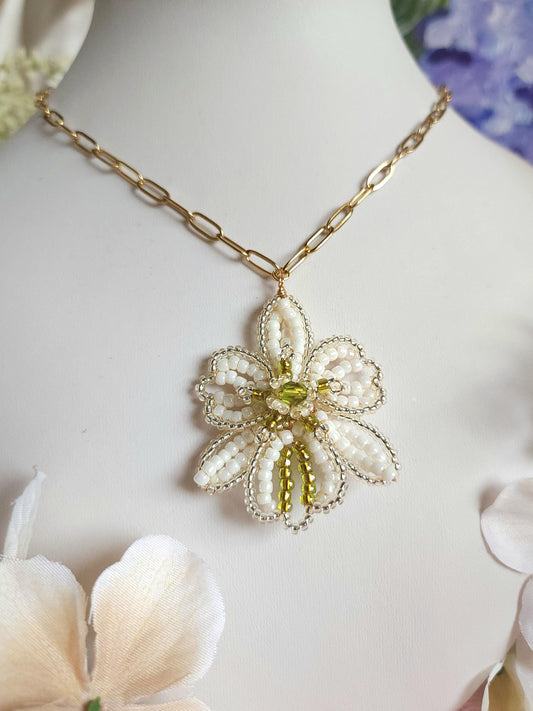 White Orchid Chain Necklace