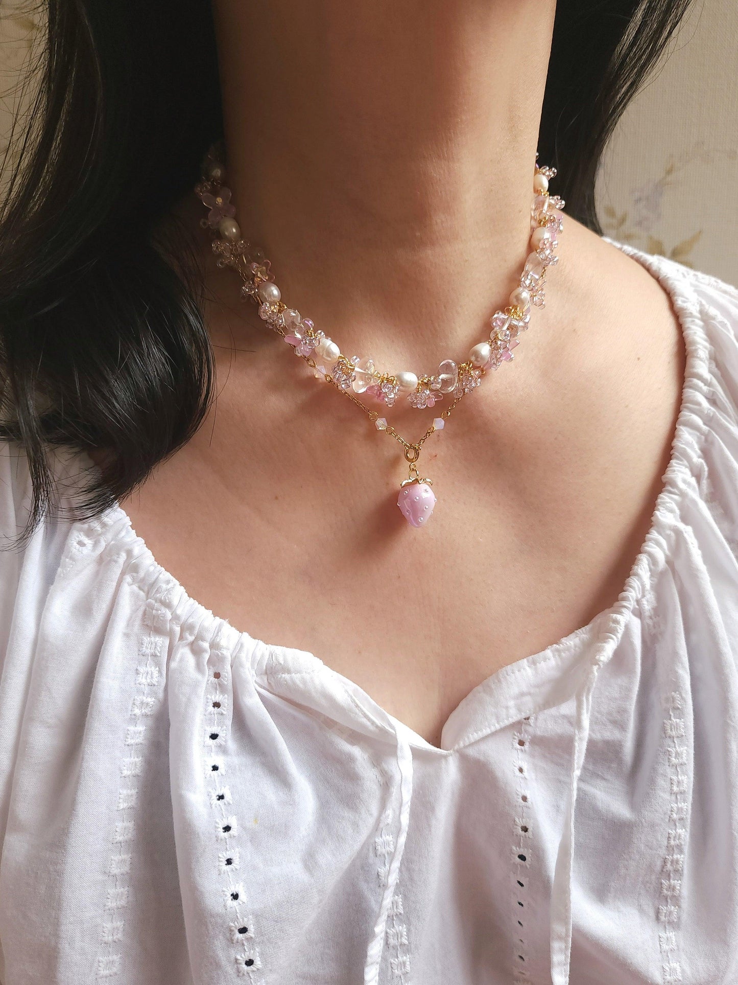 Lilac Strawberry Crystal Choker (Detachable Pendant)