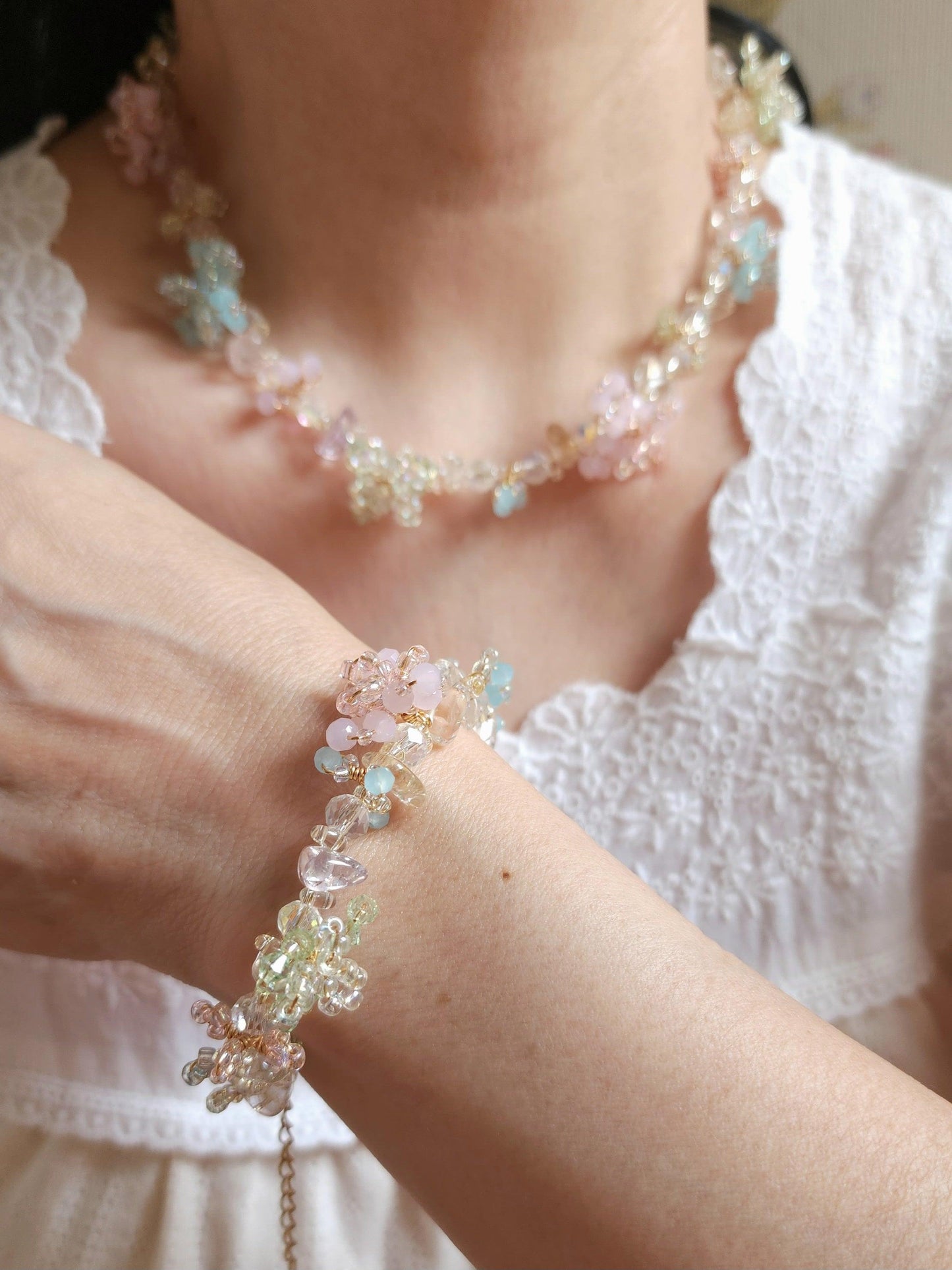 Cotton Candy Clouds Beaded Necklace