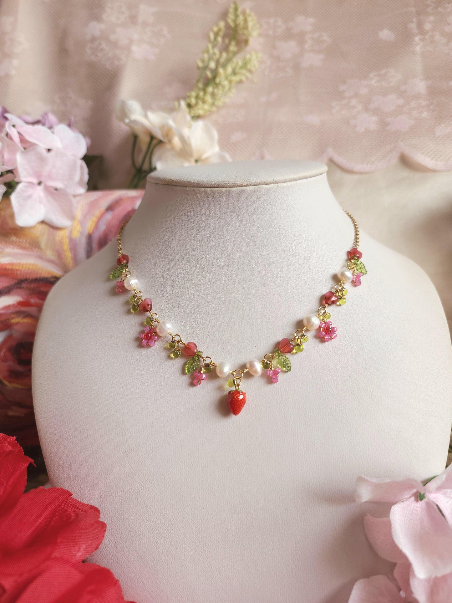 Strawberry Cream Shortcake Necklace