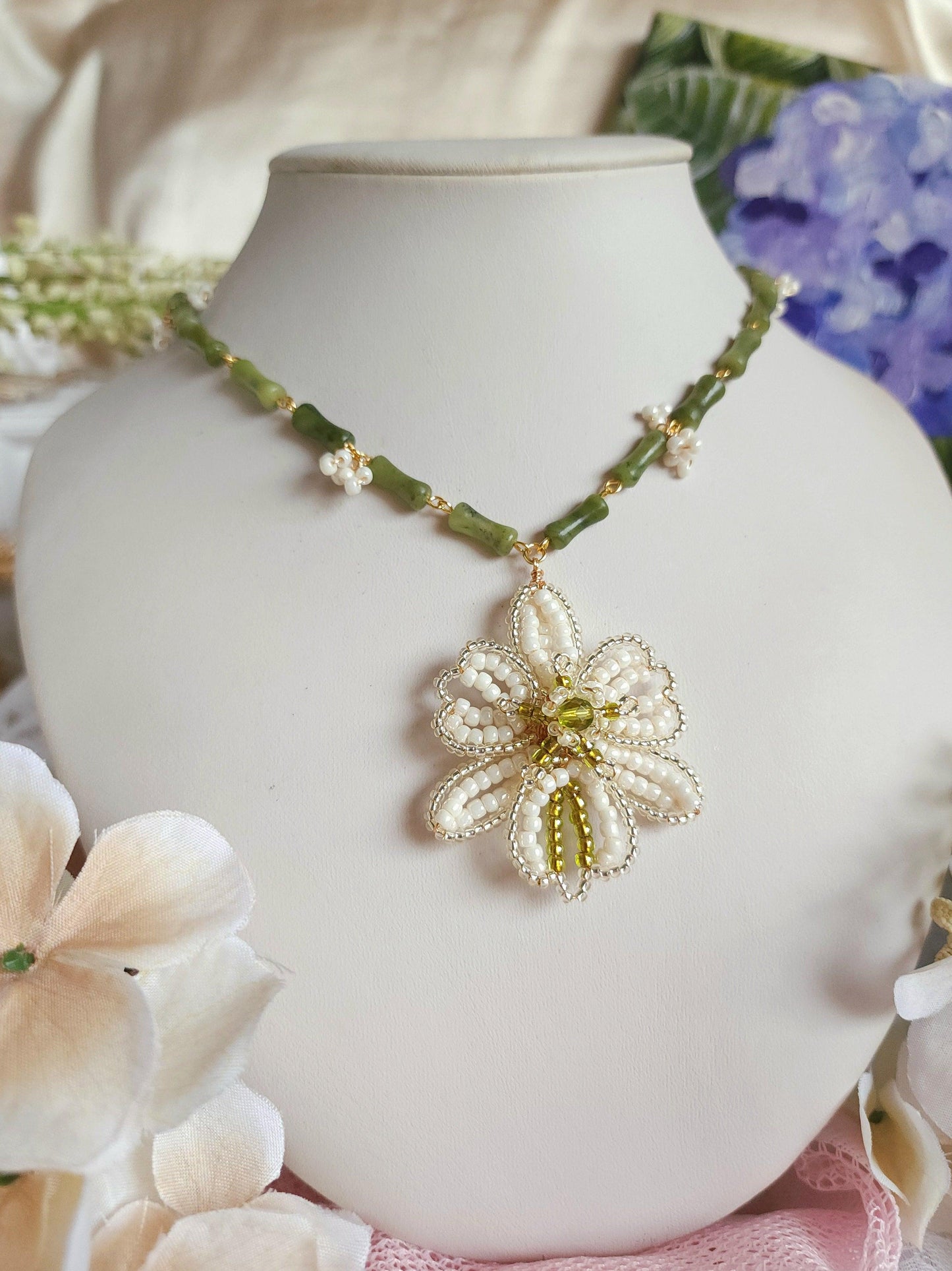 White Orchid Bamboo Necklace