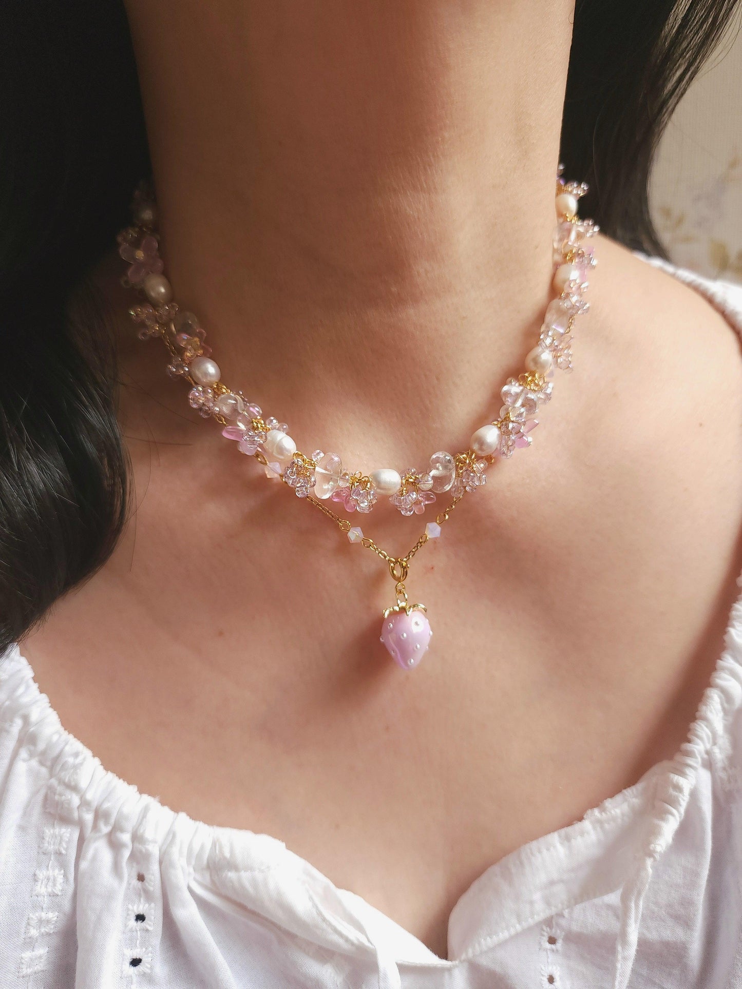 Lilac Strawberry Crystal Choker (Detachable Pendant)