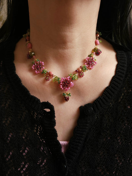 Forbidden Fruit Beaded Floral Necklace