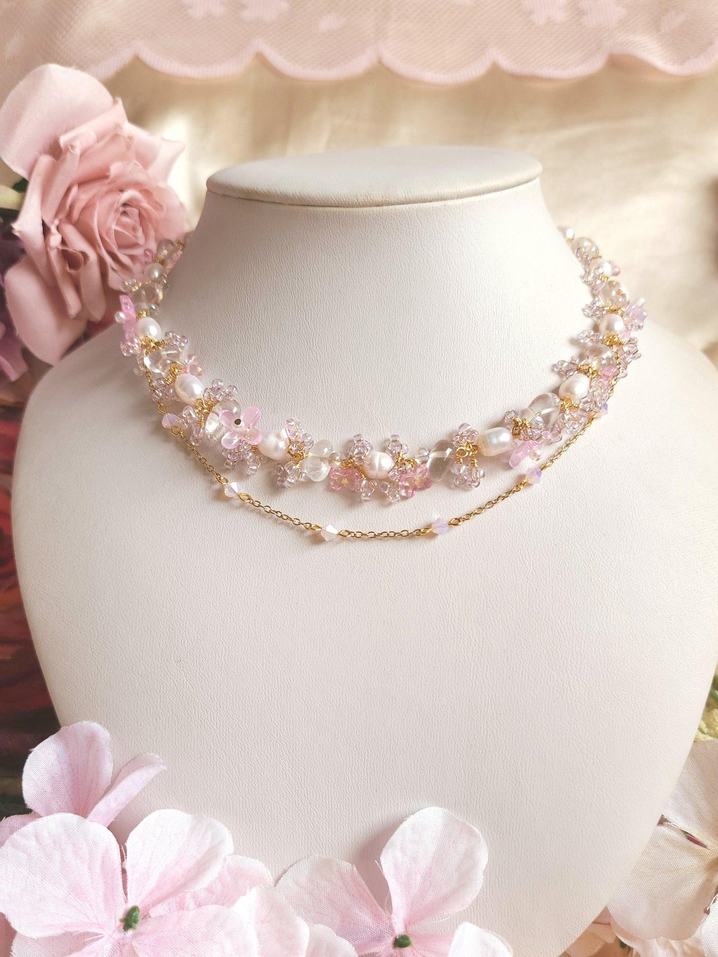 Lilac Strawberry Crystal Choker (Detachable Pendant)