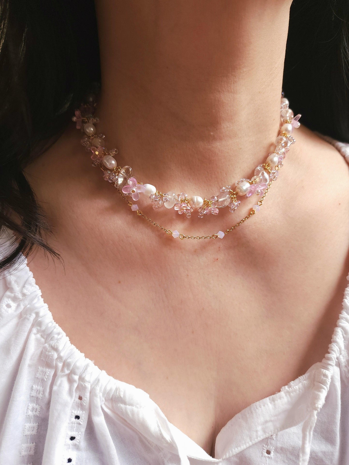 Lilac Strawberry Crystal Choker (Detachable Pendant)