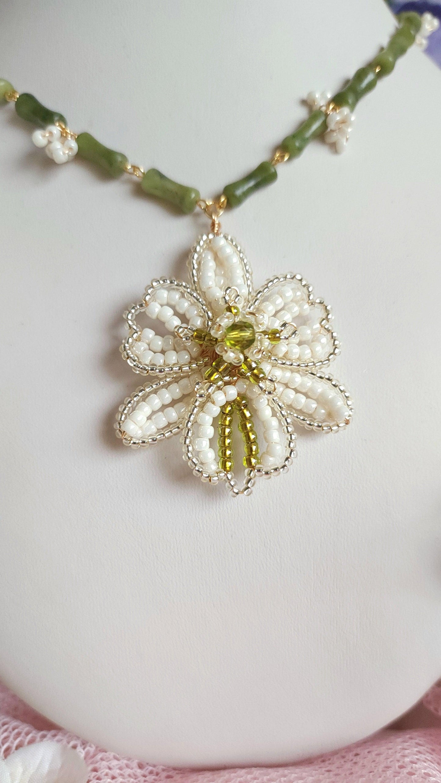 White Orchid Bamboo Necklace