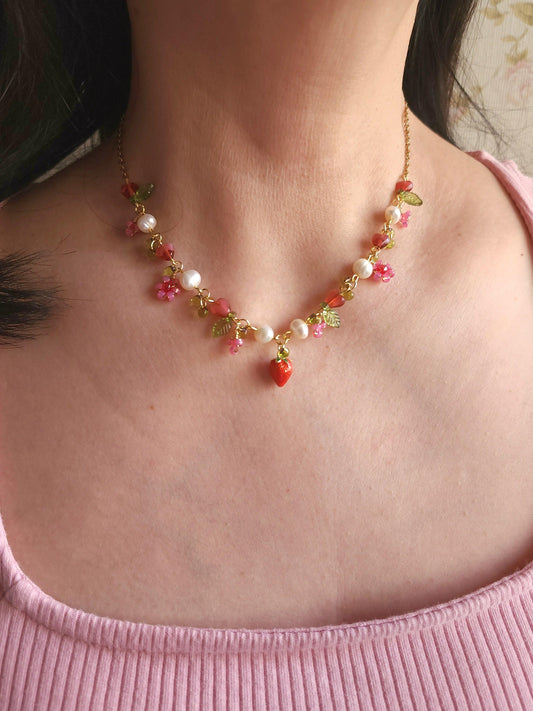 Strawberry Cream Shortcake Necklace