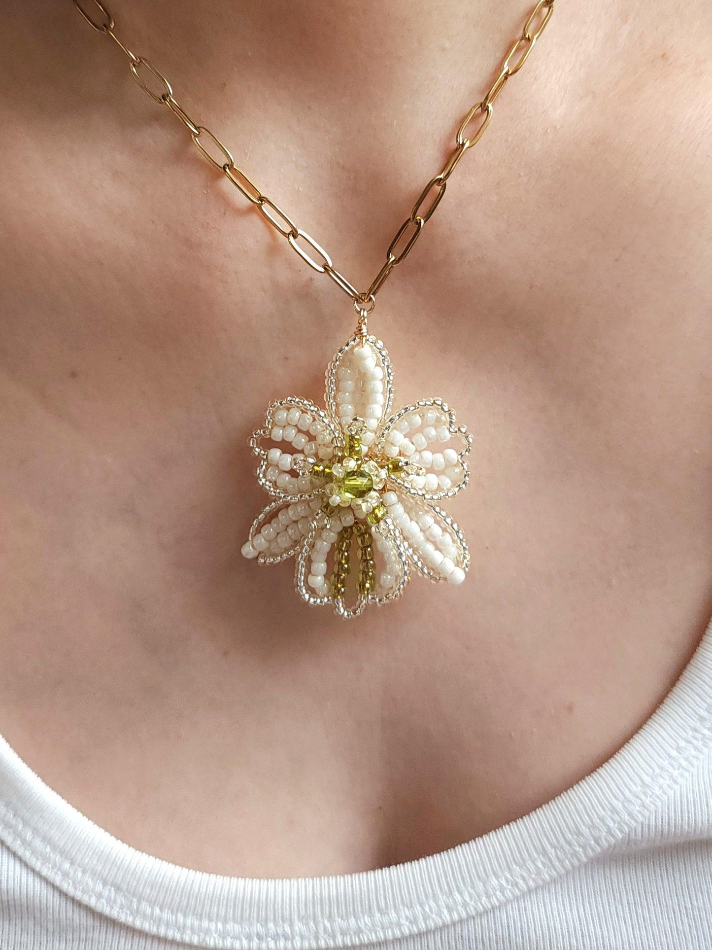 White Orchid Chain Necklace