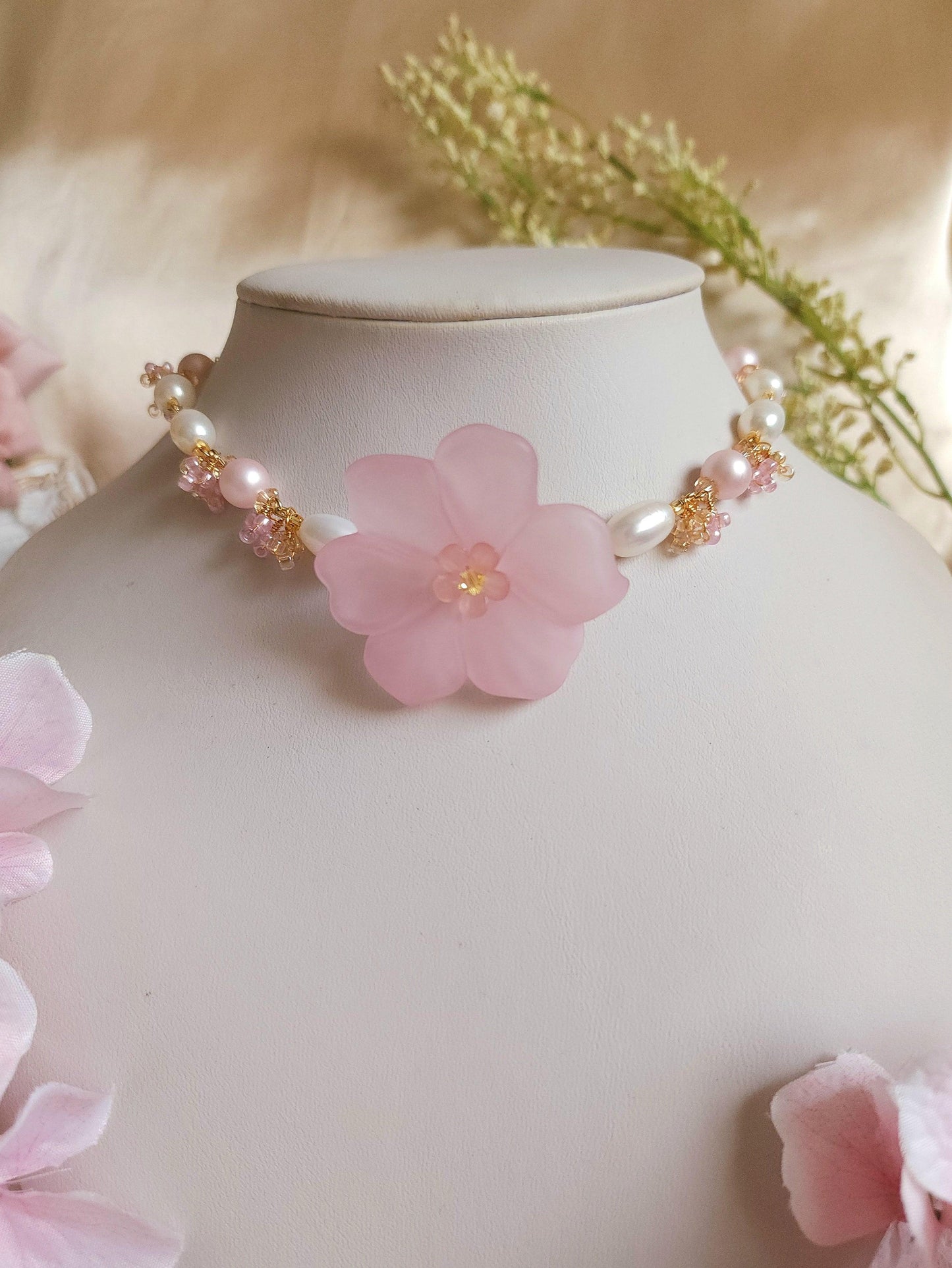 The Lady's Camellia Pearl Choker - By Cocoyu