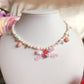 Coquette Berry Ribbon Pearl Necklace