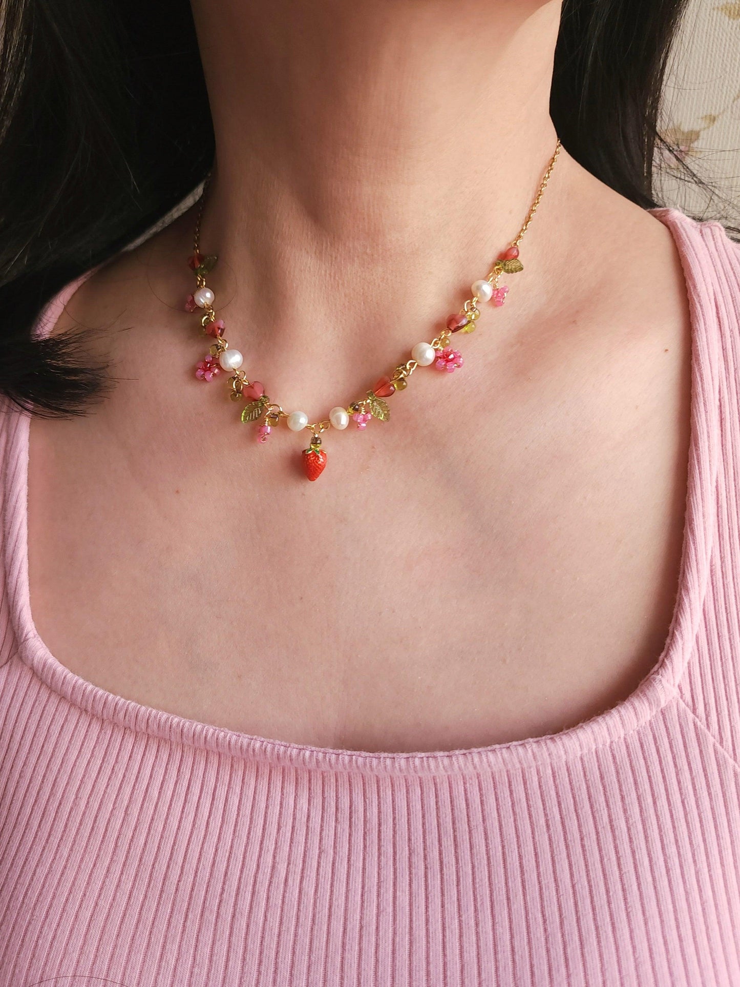 Strawberry Cream Shortcake Necklace