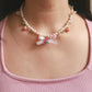 Coquette Berry Ribbon Pearl Necklace