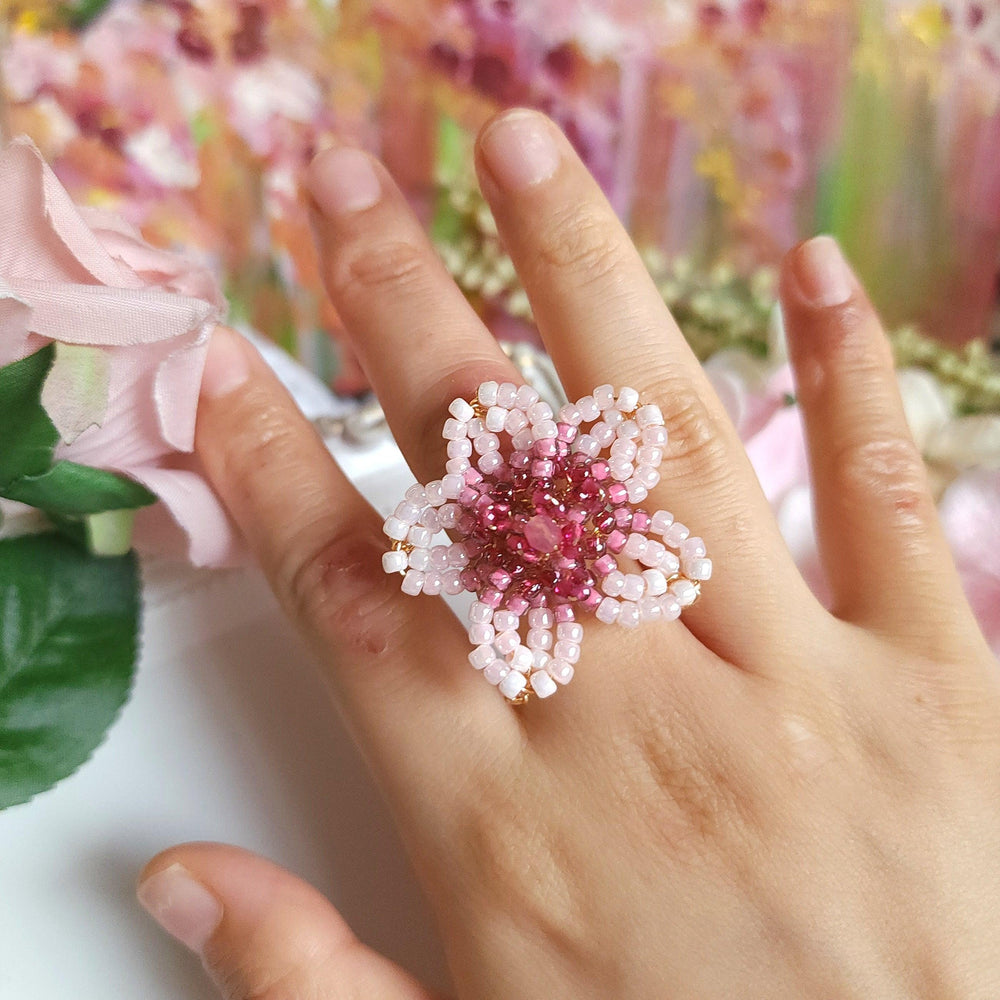 seed bead flower ring Plum Blossom Ring – By Cocoyu
